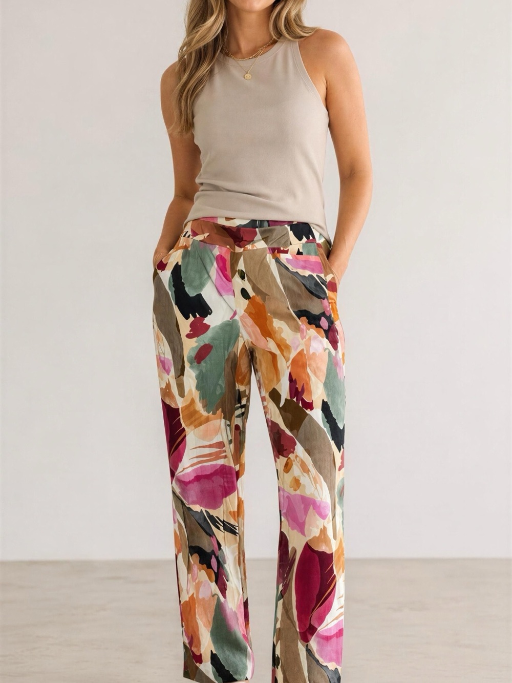 Chicos Brigitte Abstract Floral Slub Pants